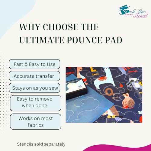 Image of Full Line Stencil - Ultimate Quilt Pounce Pad with Refillable Iron-Off Chalk Powder, for Design Transfer and Fabric Marking Using Quilting Stencils - 2 oz White Chalk Included (QPU)