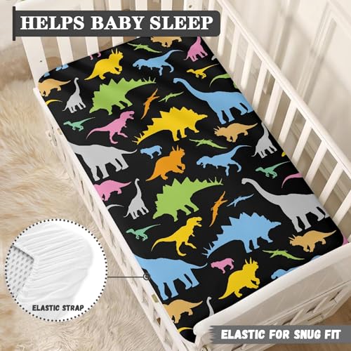 Image of Colorful Dinosaur Baby Crib Sheets Fitted Crib Sheets Kid Crib Fitted Sheets Crib Cover Single Pack 28 inchx52 inch for Boys Girls