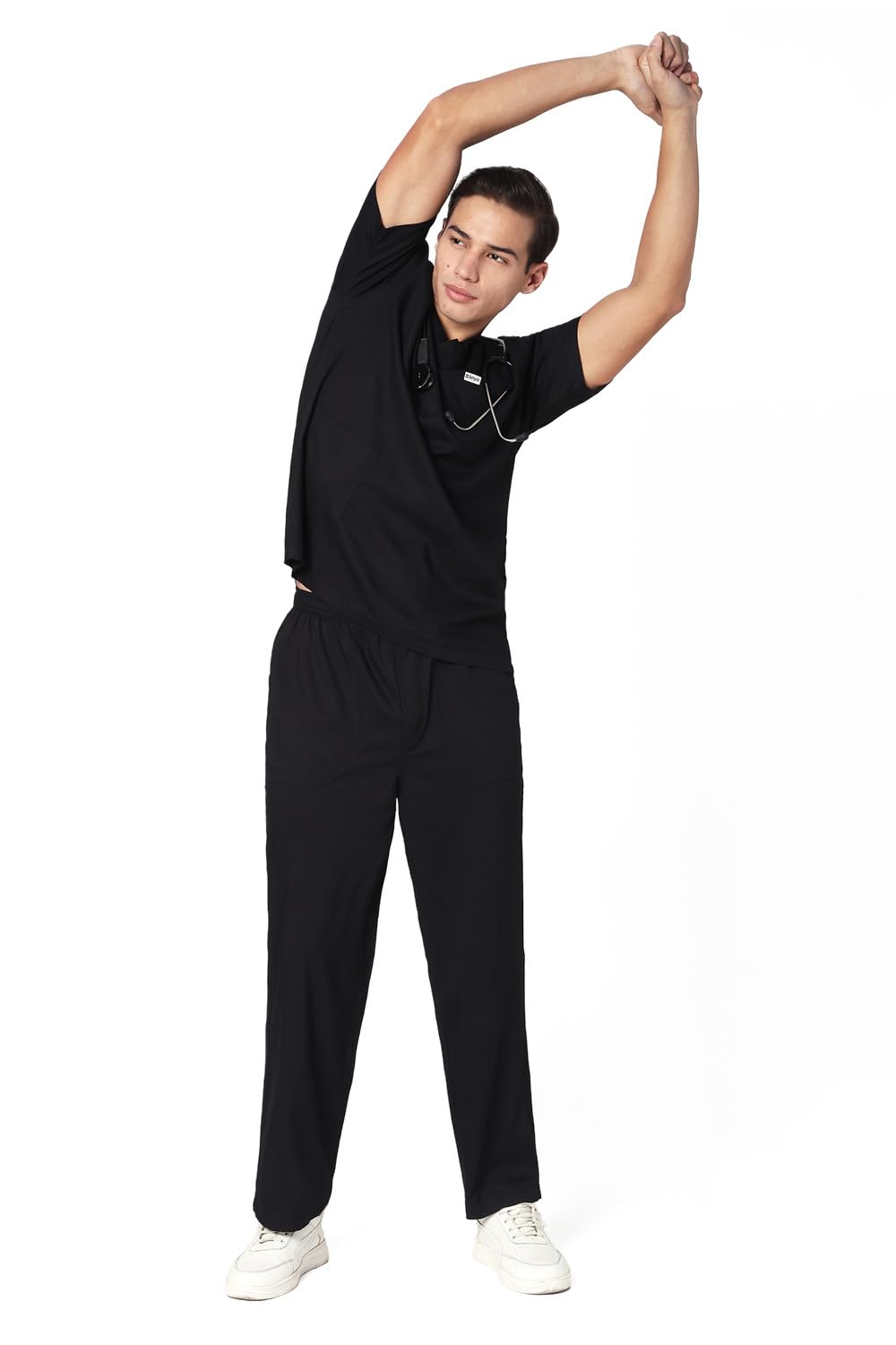 KNYA Ecoflex Lite Active Men's Scrubsuit, 5 Pocket, 2-way Stretch, for Doctors (Black, L)