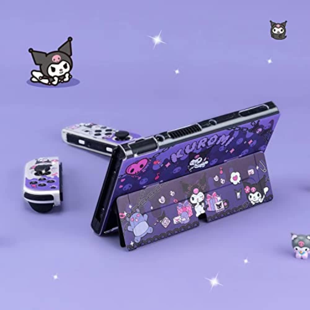 ENFILY Kuromi Coque pour Nintendo Switch OLED pour console d'accueil – Coque ergonomique en TPU souple pour Joycon – Ensemble de peau étincelante