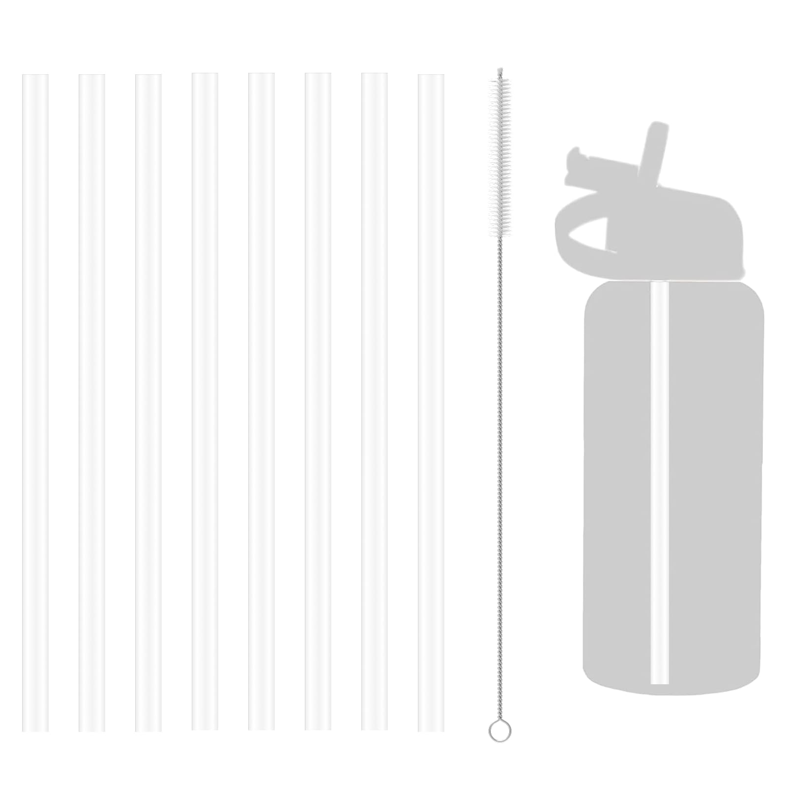 AYHYHLJZJ 8 PCS Replacement Plastic Straws Reusable Drinking Starws Compatible with Hydro Flask Water Bottle 18-64oz and Other Brands, Straws Replacement with 1 Straw Brushes, Non Toxic Clear