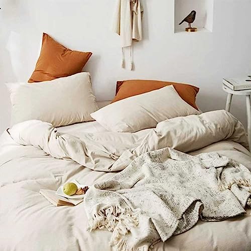 AShanlan Bettwäsche 135x200 4teilig Beige 2er Bettbezug 135 x 200 cm + 2 Kissenbezug 80x80 cm ÖKO-TEX Bettwäsche-Sets Mikrofaser Duvet… – Ansicht 3
