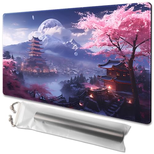 TCGMAT MTG Tapis de Jeu avec Dos antidérapant, idéal pour Les Amateurs de Jeux de Cartes (Cherry Blossom Rain - No Deck)