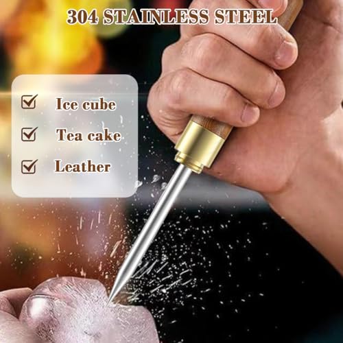 Image of Supvox Ice Awl Stainless Steel Ice Pick with Sharp Point Wooden Handle and Protective Lid 6.2 Inch Compact Tool for Home Bar Camping and Outdoor
