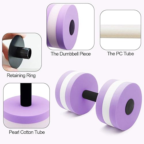 Miniatura 9 de Water Dumbbells Aquatic Exercise Dumbells Water Aerobics Workouts 2PCS Foam Barbells Hand Bars Pool Resistance for Men Women Kids Weight Loss Water