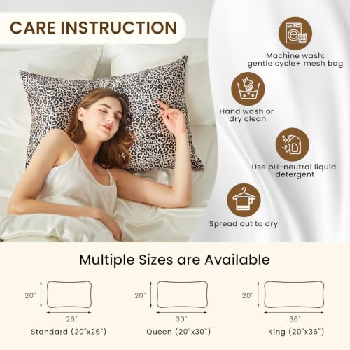 Image of THXSILK Set of 2 Natural Mulberry Silk Pillowcase Hypoallergenic Zipper Pillow Case - Grade 6A+ Real Mulberry Silk Pillowcase Organic Silk Pillow Case (Leopard Print, Queen Size 20 inchx30 inch)