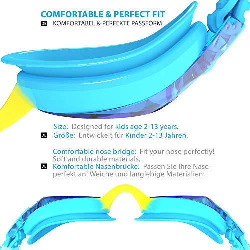 ZABERT K1 Kids Swimming Goggles, Swim Goggles for Kids Boys Girls Children Toddler Junior Age 6-14 0-6 4-6 Anti-fog, Black Blue - Image 2
