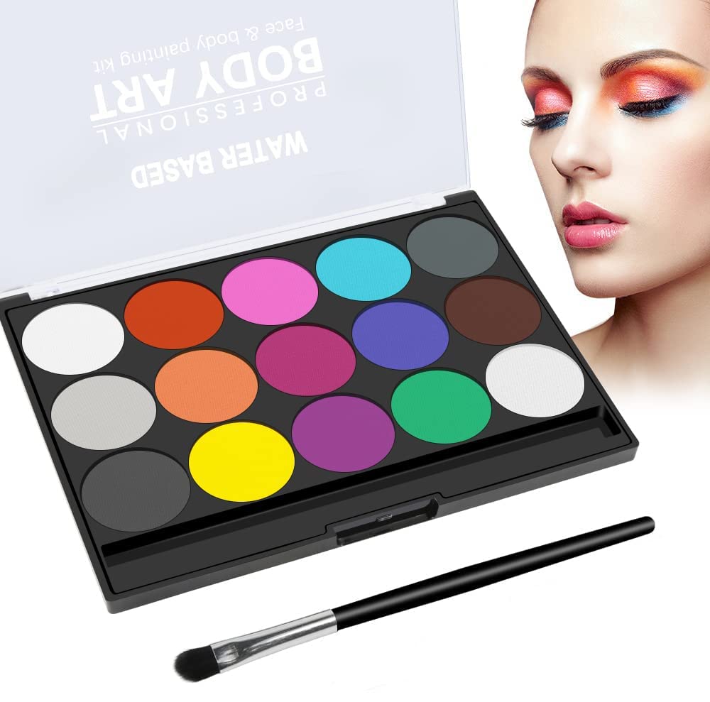ELECDON Body Painting Face Paint Kit, 15 Colors Non-Toxic Palette Washable Face Paint with Paint Brush for Kids Art Show Party Cosplay Makeup
