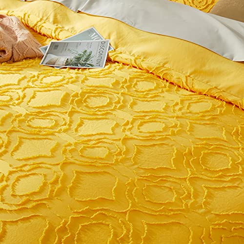 Bedazzled Duvet Cover King Size, 3 Pieces Tufted Comforter Cover Set, Soft And Embroidery Shabby Chic Boho Bedding Sets For All Seasons, Yellow #TOP3