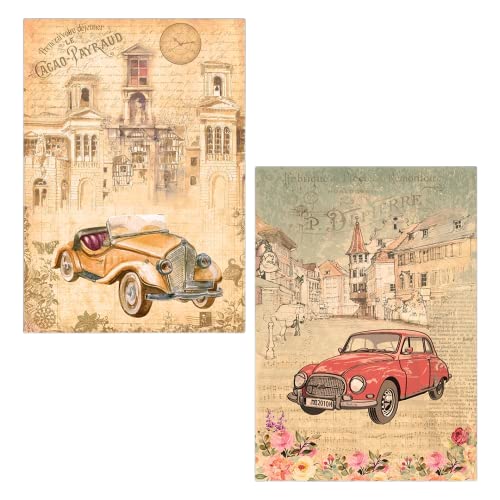 LITTLE BIRDIE Decoupage Paper Vintage Rides A4 70GSM 2 Designs 4Sheets(PACK OF 3)