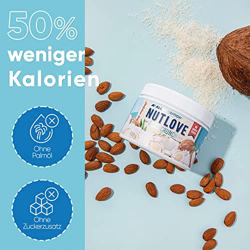 ALLNUTRITION Nutlove Coco Crunch - Kokoscreme - Brotaufstrich ohne Zucker - Zuckerfreie Weißer Crunch-Aufstrich mit Mandelflocken - Zuckerfreie Süssigkeiten - Aufstrich ohne Zucker - 500 g