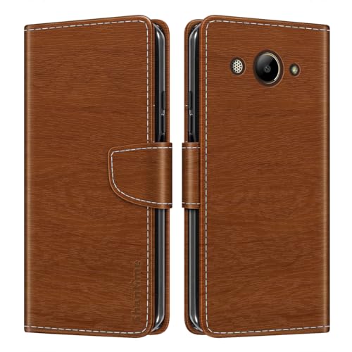 Shantime Funda Cartera de Cuero Compatible con Huawei Y3 2018, Tapa de Color con Ranuras, Cierre Magnético Protección Completa(Marrón)