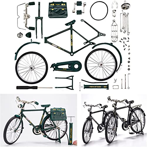 Image of 2023 DIY Retro Bicycle Model Ornament for Kids, 1:10 Simulation Mini Bicycle Model Scale Kit with Inflator and Briefcase, Finger Bike Models Toys, Creative Iron Art Tabletop Ornament Toys (B-Green)
