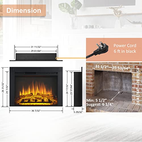 Image of LegendFlame Jaden 36 inch W x 26 inch H (EF443) Electric Fireplace Insert with Front Trim Kit, Fire Crackling Sound, 750W /1500W Heater, Remote Control