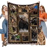 Moose Lover Gifts for Women Men, Moose Print Fleece Throw Blanket, Soft Cozy Flannel Blankets and Th