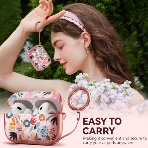 Image of Inesore for AirPods Pro 2nd /1st Case (2023-2019)-Pink Berry Flower | with Safty Lock,Two-Piece Design,with Gold Keychain & Clean Pen,Support Wireless Charging,Cute Luxury Case for Women Girly