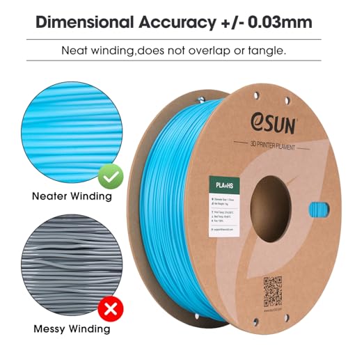 Image of eSUN High Speed PLA+ Filament 1.75mm, 3D Printer Filament Speedy PLA Plus for Fast Printing, Dimensional Accuracy + /- 0.03mm, 1KG Cardboard Spool 3D Printing Filament for 3D Printers, Light Blue