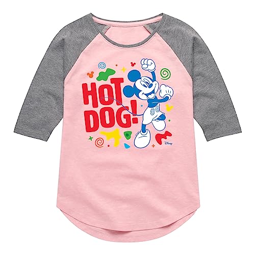 Disney Jr - Hot Dog Mickey - Toddler & Youth Girls Raglan Graphic T-Shirt
