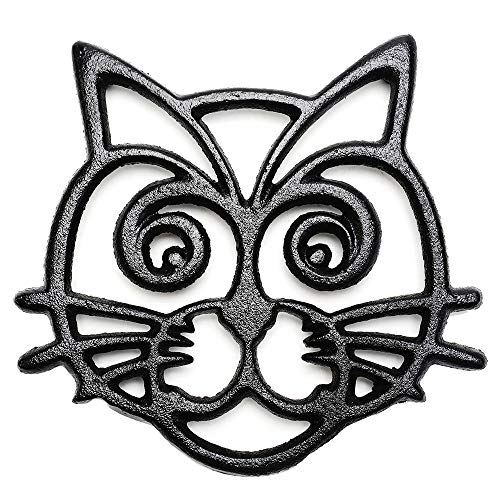 Sungmor Dessous de plat décoratif en fonte résistant à la rouille pour table de cuisine ou de salle à manger, 16 x 13 cm avec joli motif vintage de chat noir