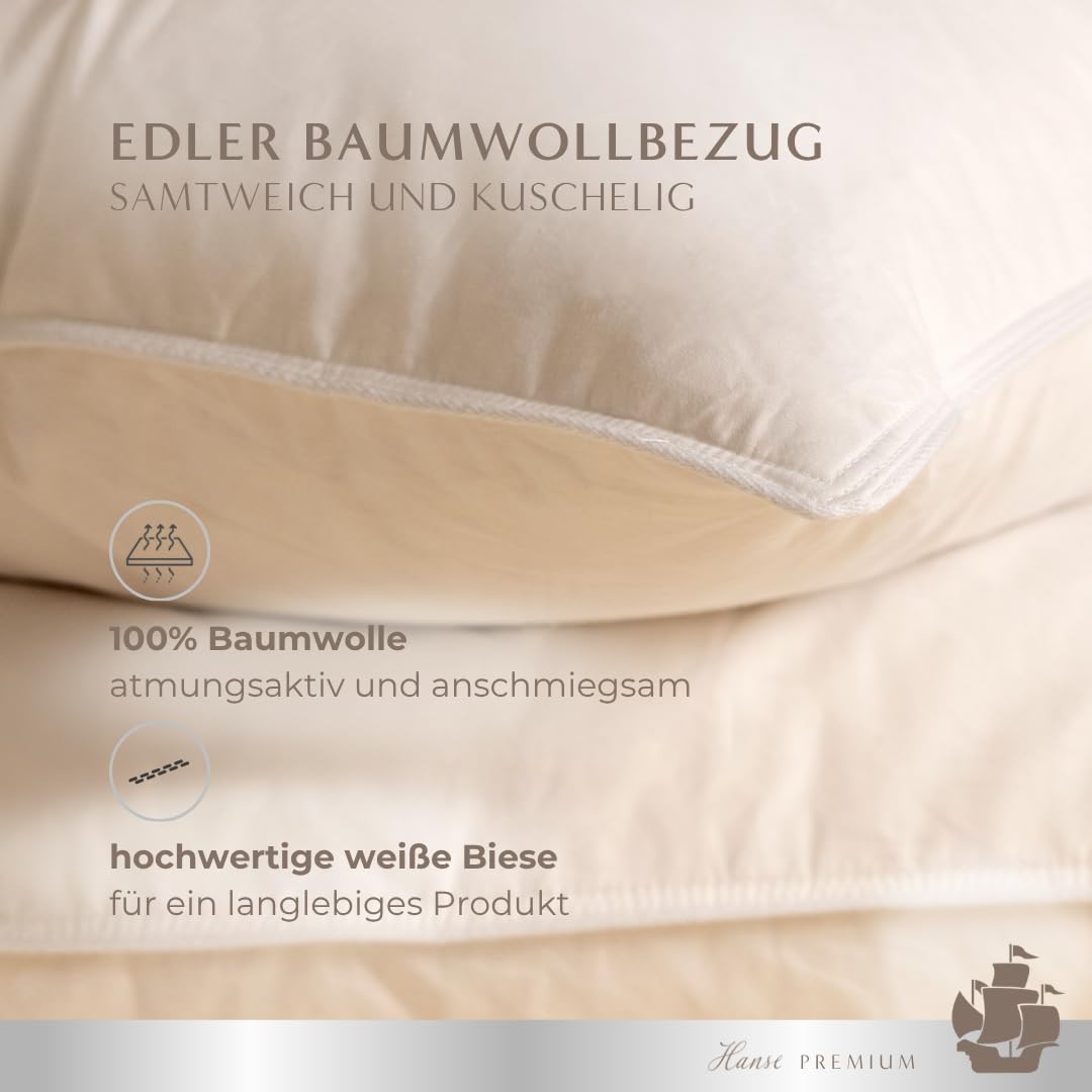 Hanse Premium Seitenschläferkissen 40 x 145 cm, Komfortables Kissen aus Daunen & Federn für Seitenschläfer, mit 3-Kammer-System, geeignet als Schwangerschafts- und Stillkissen, Made in Germany