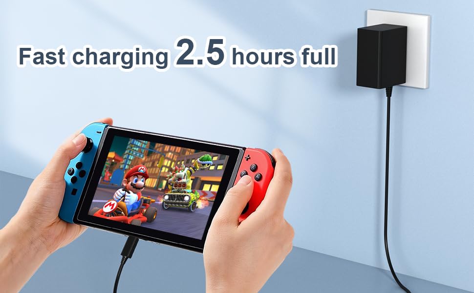Charger for Nintendo Switch, 39W AC Adapter Fast Charging Power Supply for Switch, 15V 2.6A Compatible with OLED/Lite/Steam Deck Dock, Support TV Mode