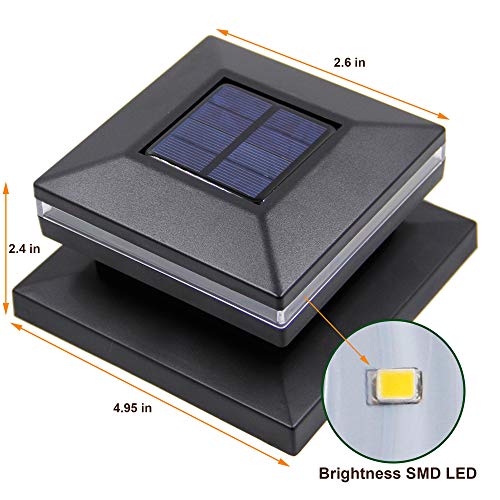 MAGGIFT 15 Lumen Solar Post Lights, Outdoor Post Cap Light for Fence Deck or Patio, Solar Powered Caps, Warm White High Brightness SMD LED Lighting, Lamp Fits 4x4 or 6x6 Wooden Posts, 2 Pack
