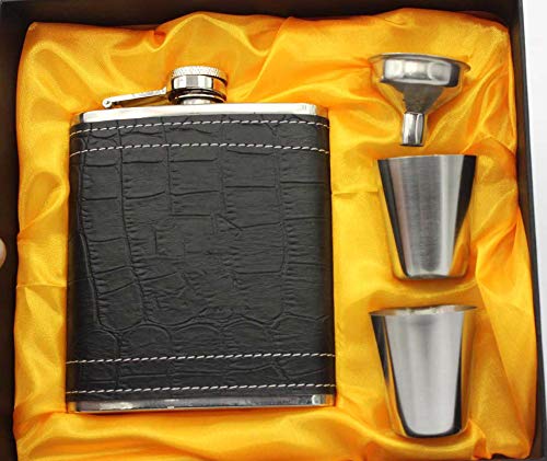 Cosmo Edelstahl Flachmann 7oz Exklusives Geschenkset mit Zwei Schnapsgläsern und Trichter