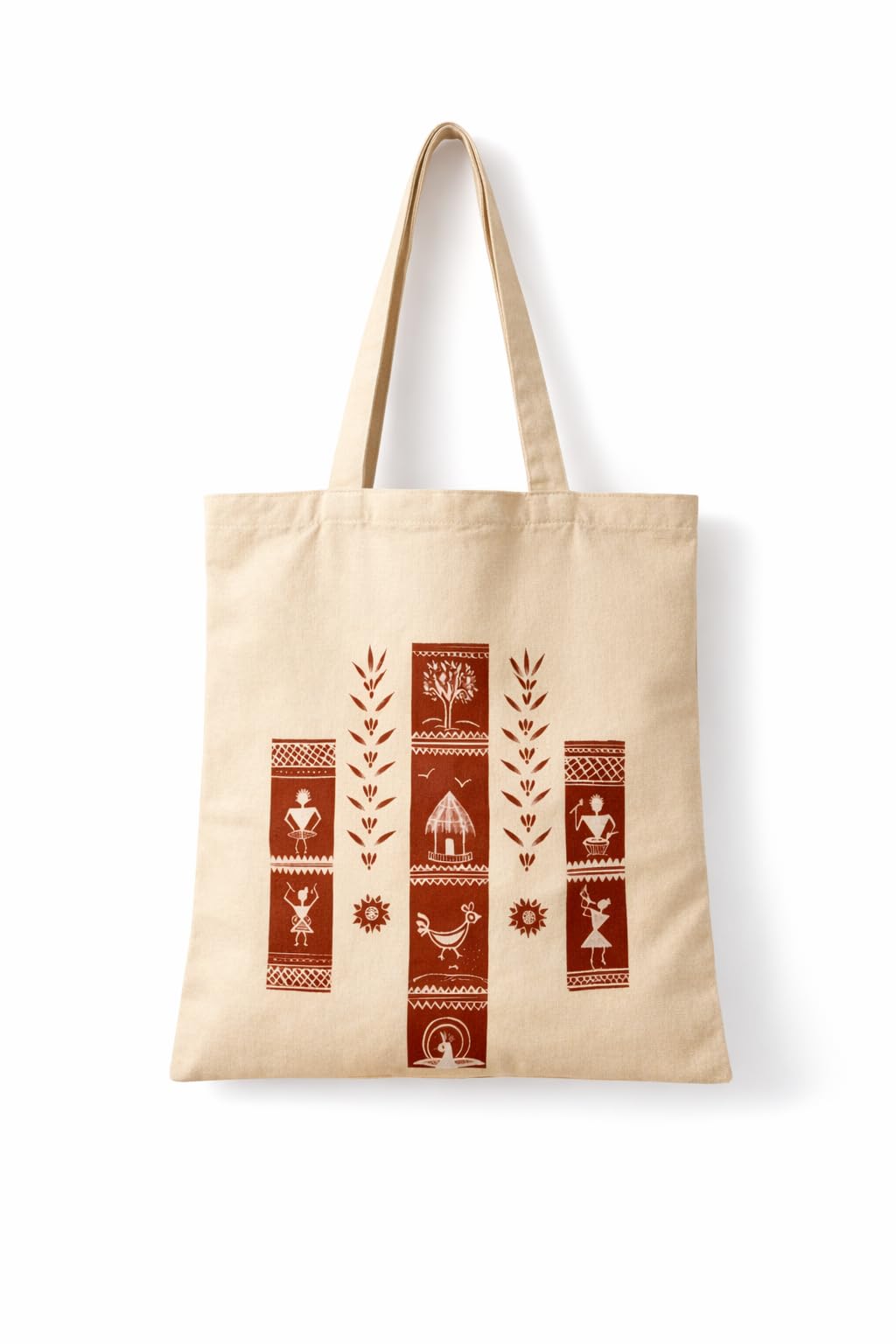 Handpainted Warli Art Canvas Tote Bag | Handmade Indian Folk Art Cotton Tote | Eco Friendly Reusable Bag | Valentine's Gift for Her