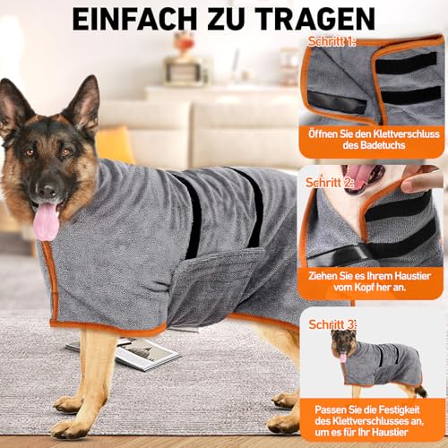 Hundebademantel Für Große Hunde,Bademantel Hund groß，Mit Klettverschluss, Gute Wasseraufnahmewirkung (L-Größe)