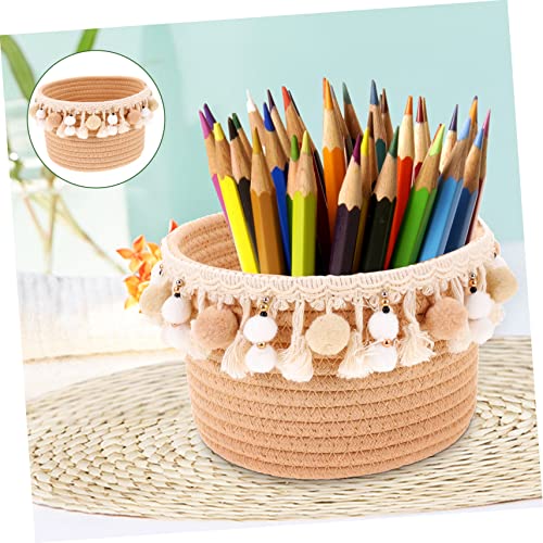 Cesta redonda de cuerda de algodon tejida PRETYZOOM decorativa para mesa 3