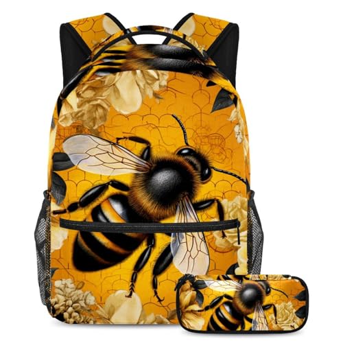 Sac à dos abeille dorée Nature Art et trousse pour aller à l'école