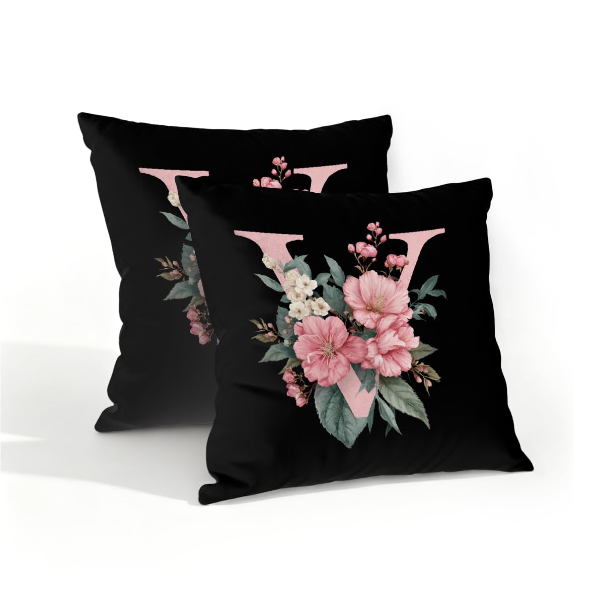Outdoor Pillow Covers Waterproof Pillowcases 16x16in Set of 2 Boho Flower Alphabet V Decorative Throw Cushion Case for Couch Sofa Garden Patio Furniture