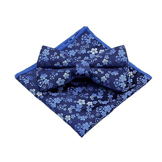 JUNGEN Pajarita y pañuelo para Hombres Pajarita con Estampado de Flores Vintage Conjunto de Pajarita de Elegante Regalo de decoración de Ropa de Hombre (Azul)