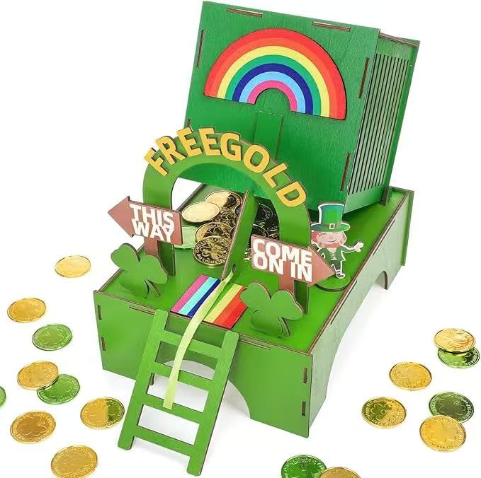 WGXX St. Patrick's Day Leprechaun Trap Kit Wood St Patrick's Day Decorations DIY to Catch a Leprechaun, Rainbow Irish Themed Toys Gifts for Party
