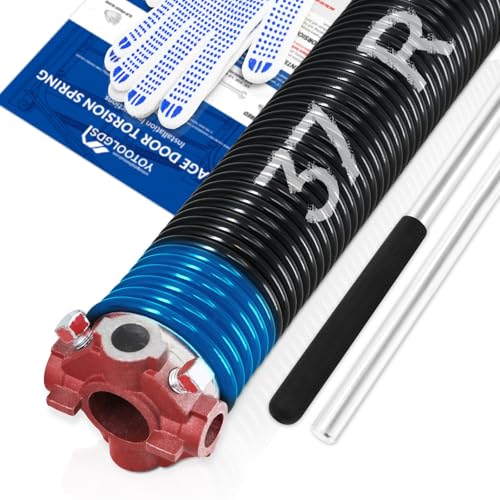 YoToolGDS Right Hand Windï¼ˆRed Coneï¼‰2" Garage Door Torsion Spring with Non-Slip Winding Bars & Gloves, High Precision Electrophoresis Black Coated, for Replacement, MIN 16,000 Cycles (0.283x2''x37'')