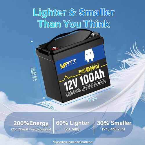 Image of WattCycle 12V 100Ah Mini LiFePO4 Battery with Bluetooth 100A BMS 3 Pack