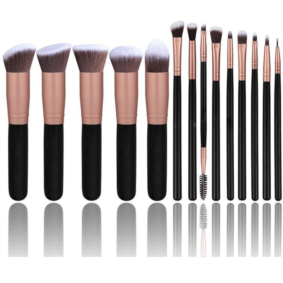 Brocha cosmética de oro rosa y juego de 14 herramientas de maquillaje y sombras 4
