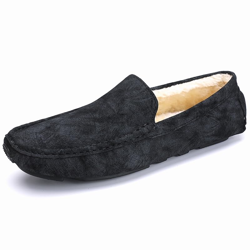 Mens Loafers Shoe Faux Fur Lining Plush Driving Style Loafer Comfortable Lightweight Flat Heel Outdoor Slip On