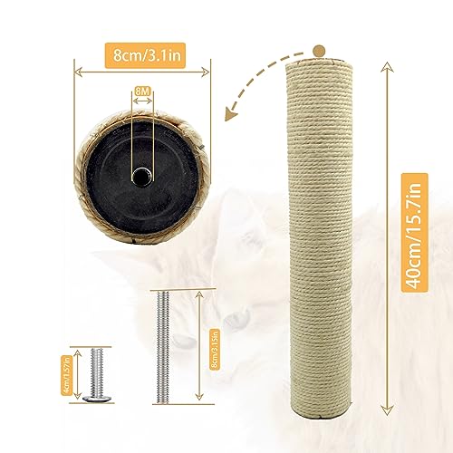 Image of M8 Cat Scratching Post Replacement,4PCS Cat Tree Replacement Post 15.7 in Natural Sisal Kitty Scratcher Refill Poles DIY Scratch Tower Repair Pole for Kittens Furniture Spare Parts