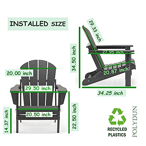 Classic Folding Adirondack Chair, Pre-Assembled Outdoor Chairs, Poly Lumber Weather Resistant Plastic Patio Chair, Perfect For Pool, Deck, Backyard, Garden, Fire Pit Seating, Slate Gray #TOP2