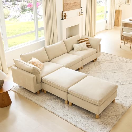 Image of CHITA 92 inch Super Large Sectional Couches for Living Room, Modular Cloud Couch Sectional Sofa, Premium Fabric Couches, Down Filled, High Density Foam, Chenille in Beige, 2 Seater Loveseat