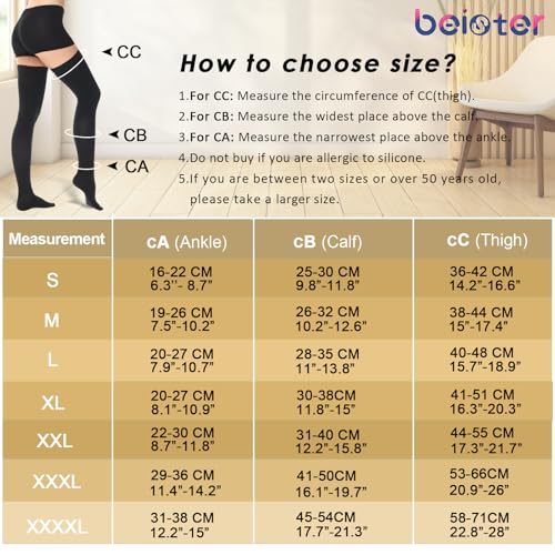Beister BI-UW-009-BK-M-DE 15-20 Mmhg Medical Compression Stockings With Dot Silicone Band, Closed Toe Thigh High Graduated Compression Socks thumb #2
