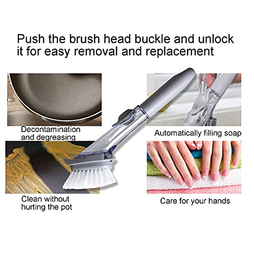 Image of Topyond Soap Dispensing Dish Brush with Handle, Dish Scrubber with 4 Replaceable Heads, Kitchen Sink Brush, Durability Cleaning Tool for Dishes, Pots, and Kitchen Use