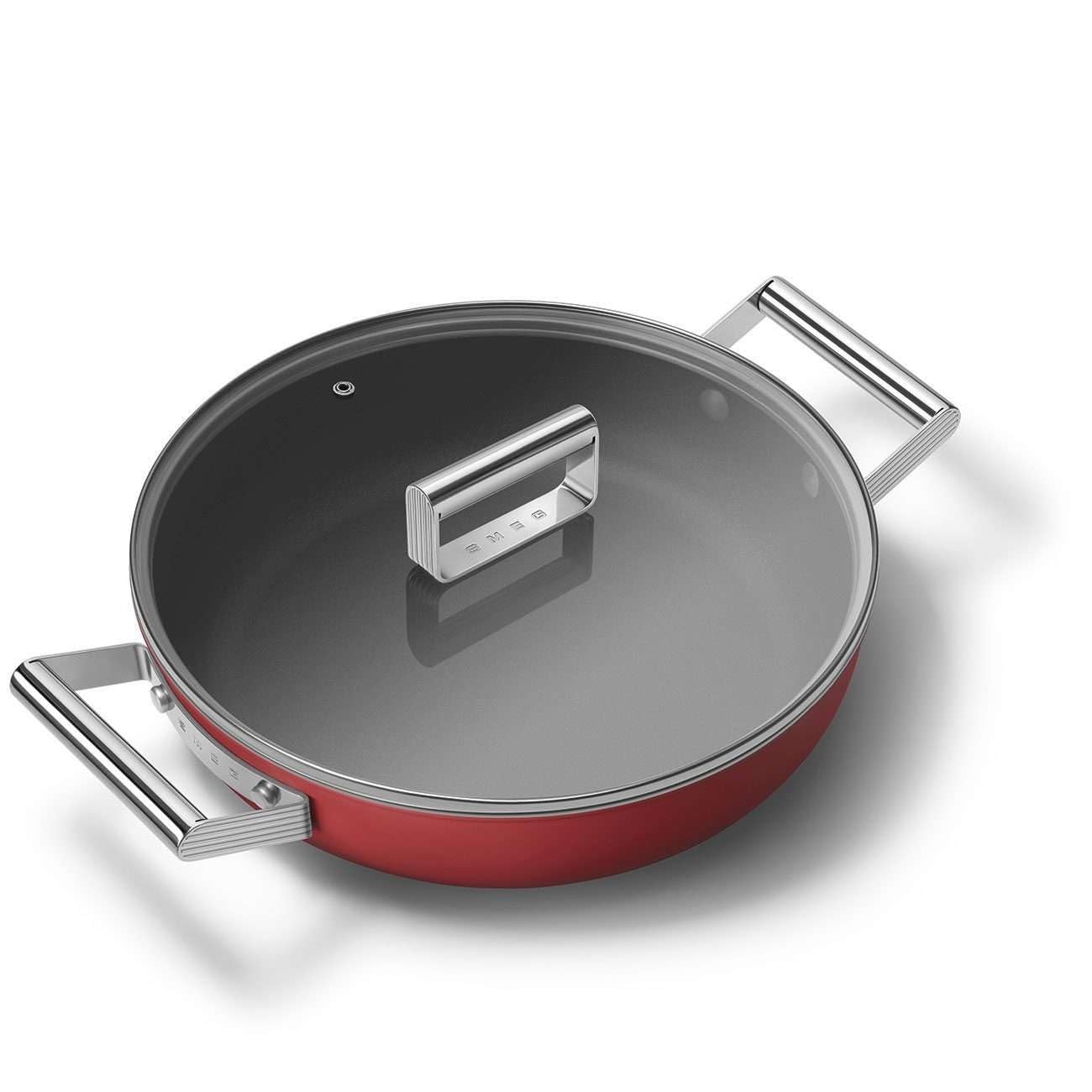 Smeg, Tegame Antiaderente CKFD2811RDM con Coperchio Incluso, Diametro 28 cm, Maniglie Laterali in Acciaio Inox, Per Tutti i Piani Cottura, Fino a 250° in Forno, Capacità 3,7L, Rosso