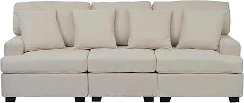 Miniatura 4 de Quarte Sofá de lujo, sofá de 3 asientos con respaldo y cojines de asiento extraíbles y 4 cómodas almohadas, sofá tapizado para sala de estar,