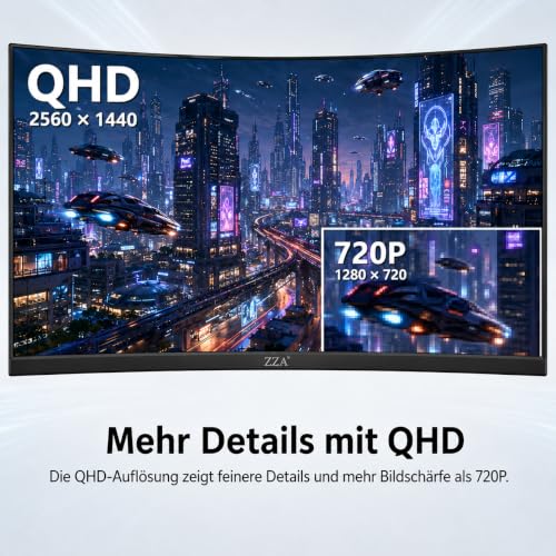 ZZA 32 Zoll Curved Gaming Monitor, WQHD 1440p, 165 Hz, 1 ms MPRT, 1500R, VA – Ansicht 4