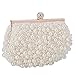 BAIGIO Pochette Elegante Bianca Perle, Clutch Donna Cerimonia Borsetta da Sera Borsa a Tracolla Catena per Matrimonio Party Sposa Cocktail Festa