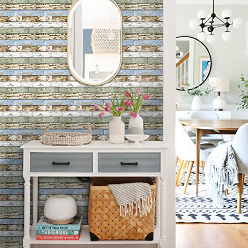 Commomy 10 Pcs 3D Wall Panels Peel And Stick Wood Planks For Walls, 11.8'' X 11.8'', Retro Vintage Wood Pvc Wall Panels Peel And Stick Wall Tile For Living Room, Bedroom, Rustic Wall Decor #TOP4
