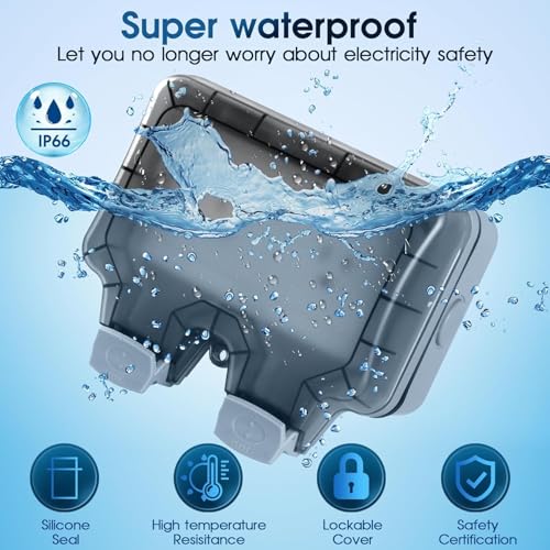 Image of MX IP66 Waterproof Outdoor Power Socket Box - 2 Indian 16A Socket 250V, 4-Module Weatherproof Electrical Outlet with Locking System for Garden, Patio, Balcony, Home, Hotel
