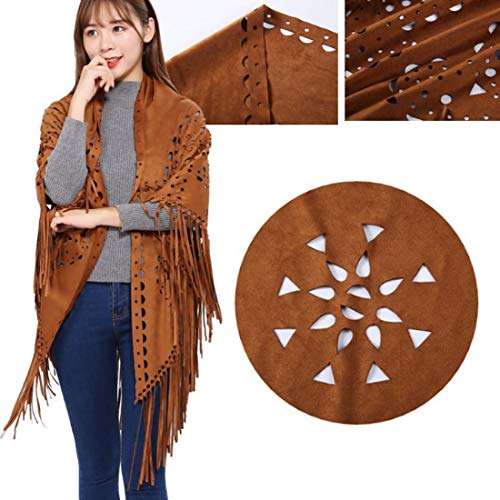 ebossy Women's Cut Out Faux Suede Fringed Shawl Wrap Stole Cape Scarf with Long Tassels3